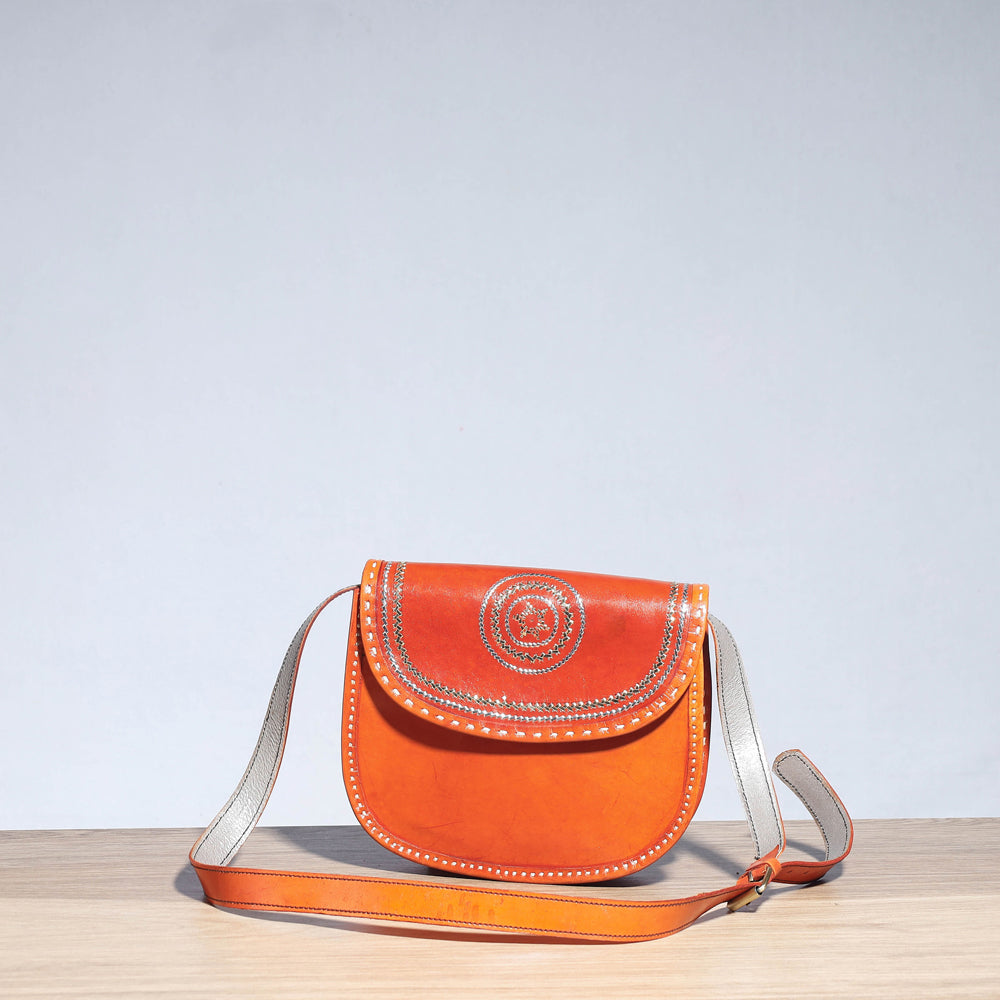 Orange - Handcrafted Kutch Leather Sling Bag