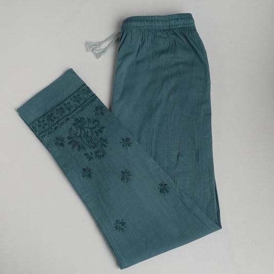 Grey - Lucknow Chikankari Hand Embroidery Cotton Lycra Cropped Pant (Free Size)