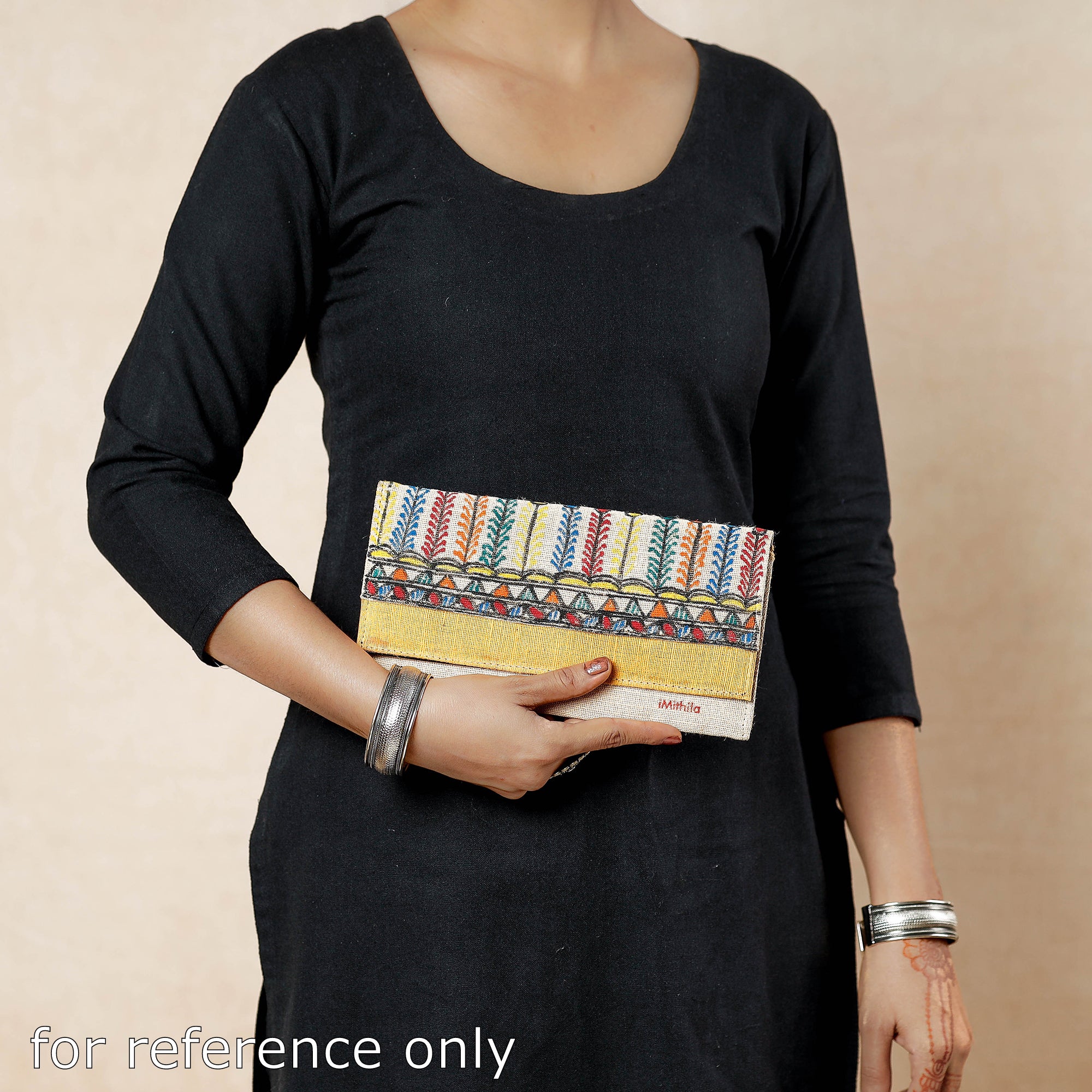 Yellow Madhubani Handpainted Jute Cotton Clutch