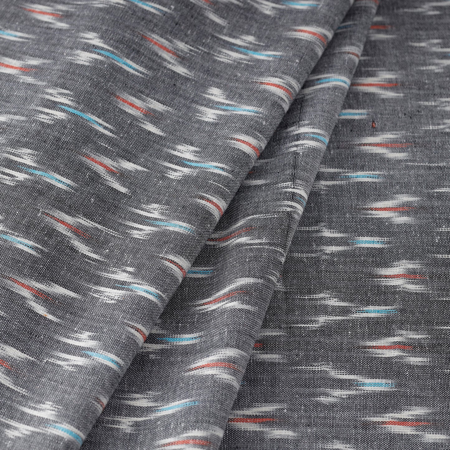 Zigzags On Pewter Grey Pochampally Ikat Weave Cotton Fabric