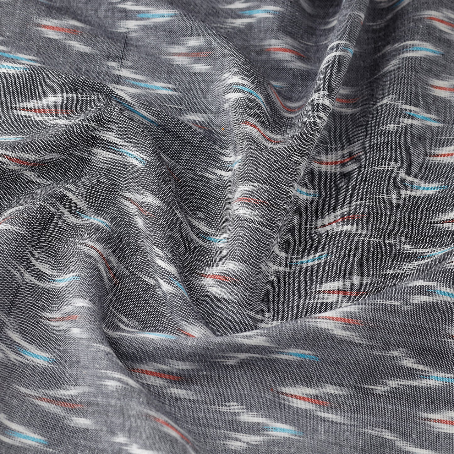 Zigzags On Pewter Grey Pochampally Ikat Weave Cotton Fabric