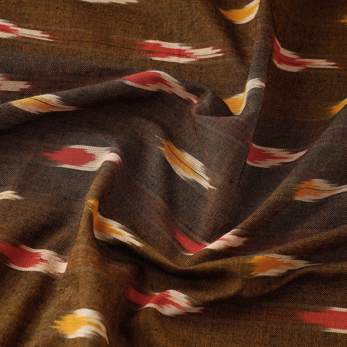 Walnut Brown Pochampally Ikat Weave Cotton Fabric