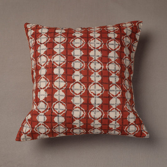 Orange - Hand Block Printed Cotton Cushion Cover (16 x 16 in)