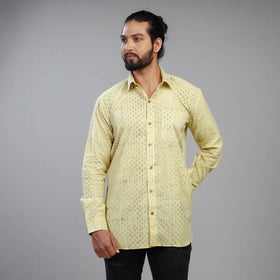 Light yellow - akola printing cotton men full sleeve shirt