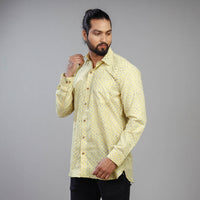 Light Yellow - Akola Block Printing Cotton Men Full Sleeve Shirt