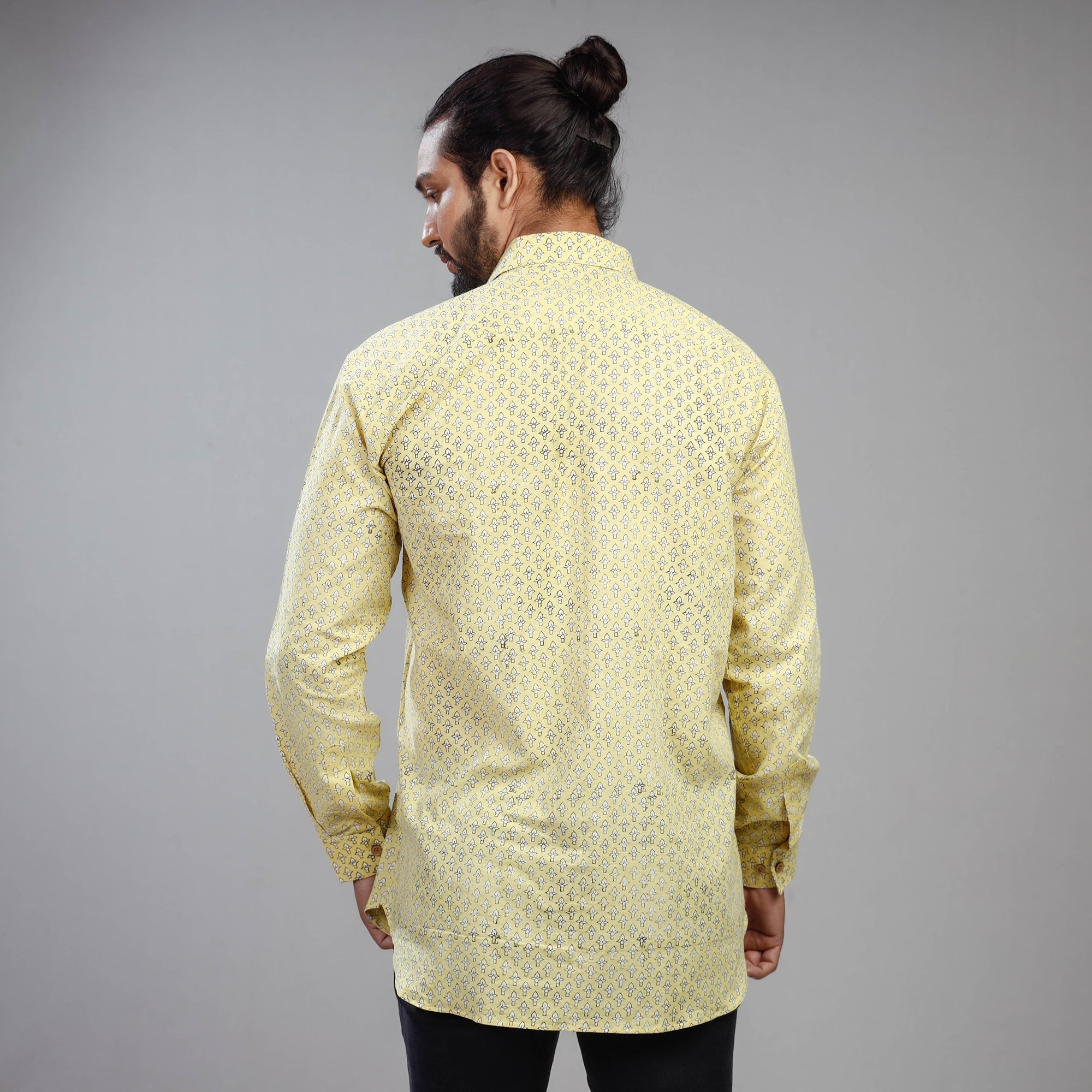 Light yellow - akola printing cotton men full sleeve shirt