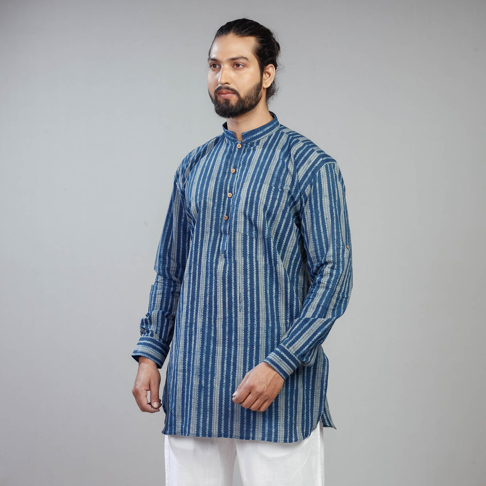 Blue - Akola Block Printed Cotton Men Short Kurta