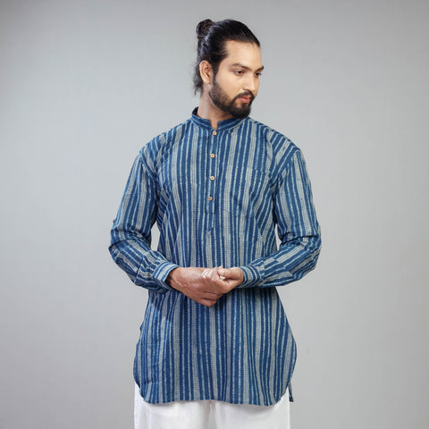 Blue - Akola Block Printed Cotton Men Short Kurta