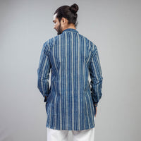 Blue - Akola Block Printed Cotton Men Short Kurta