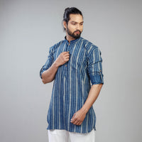 Blue - Akola Block Printed Cotton Men Short Kurta