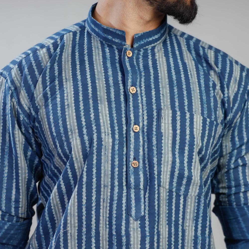 Blue - Akola Block Printed Cotton Men Short Kurta