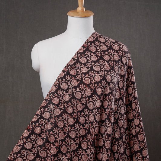 Black - Bagh Block Printing Handspun Handwoven Mulberry Silk Cotton Fabric