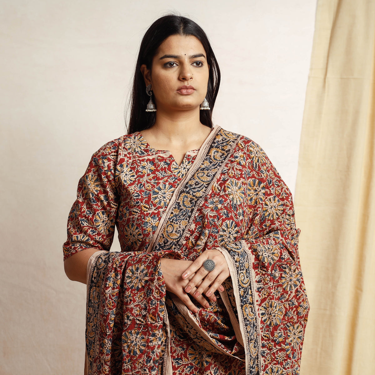 Kalamkari Kurta with Palazzo & Dupatta Set
