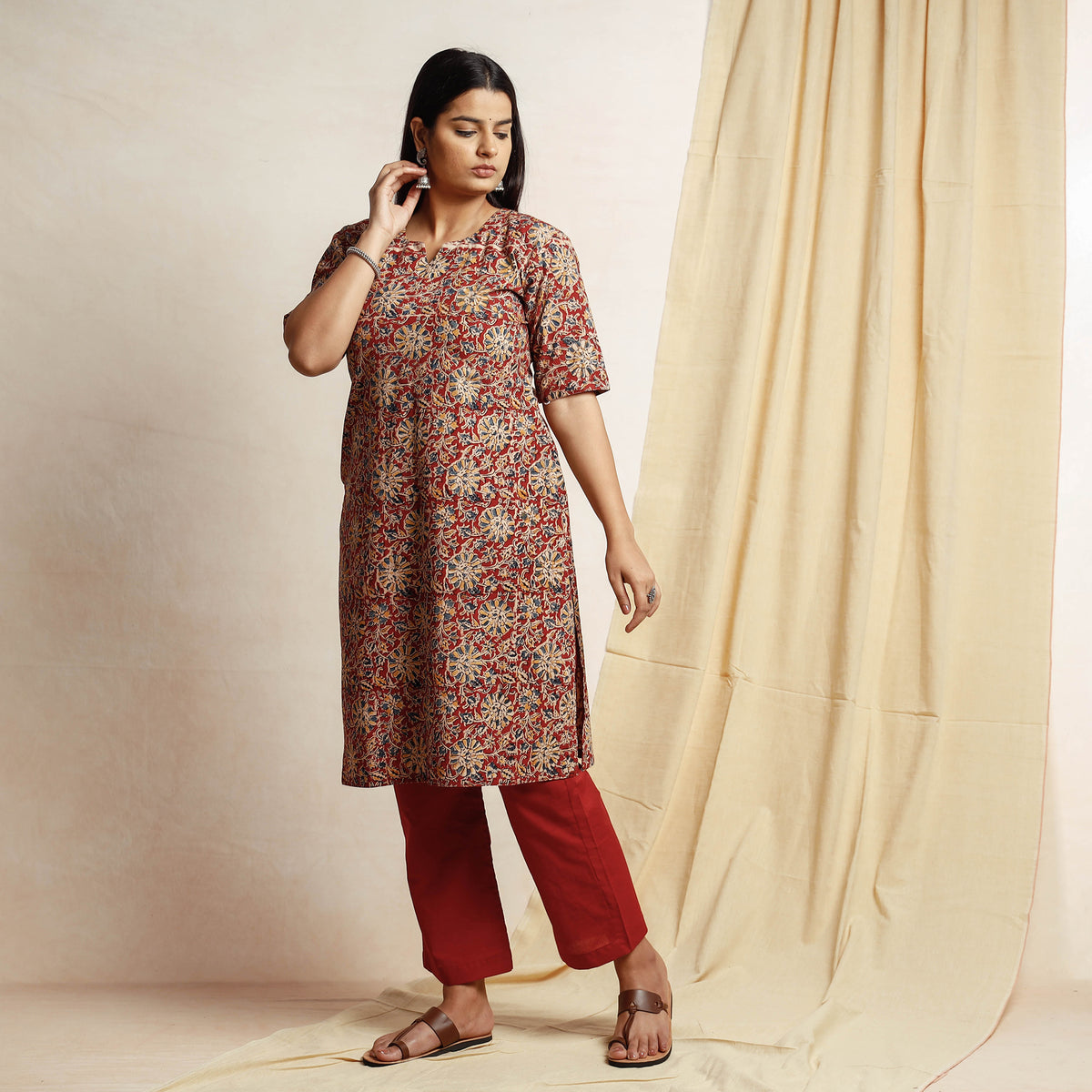 Kalamkari Kurta with Palazzo & Dupatta Set
