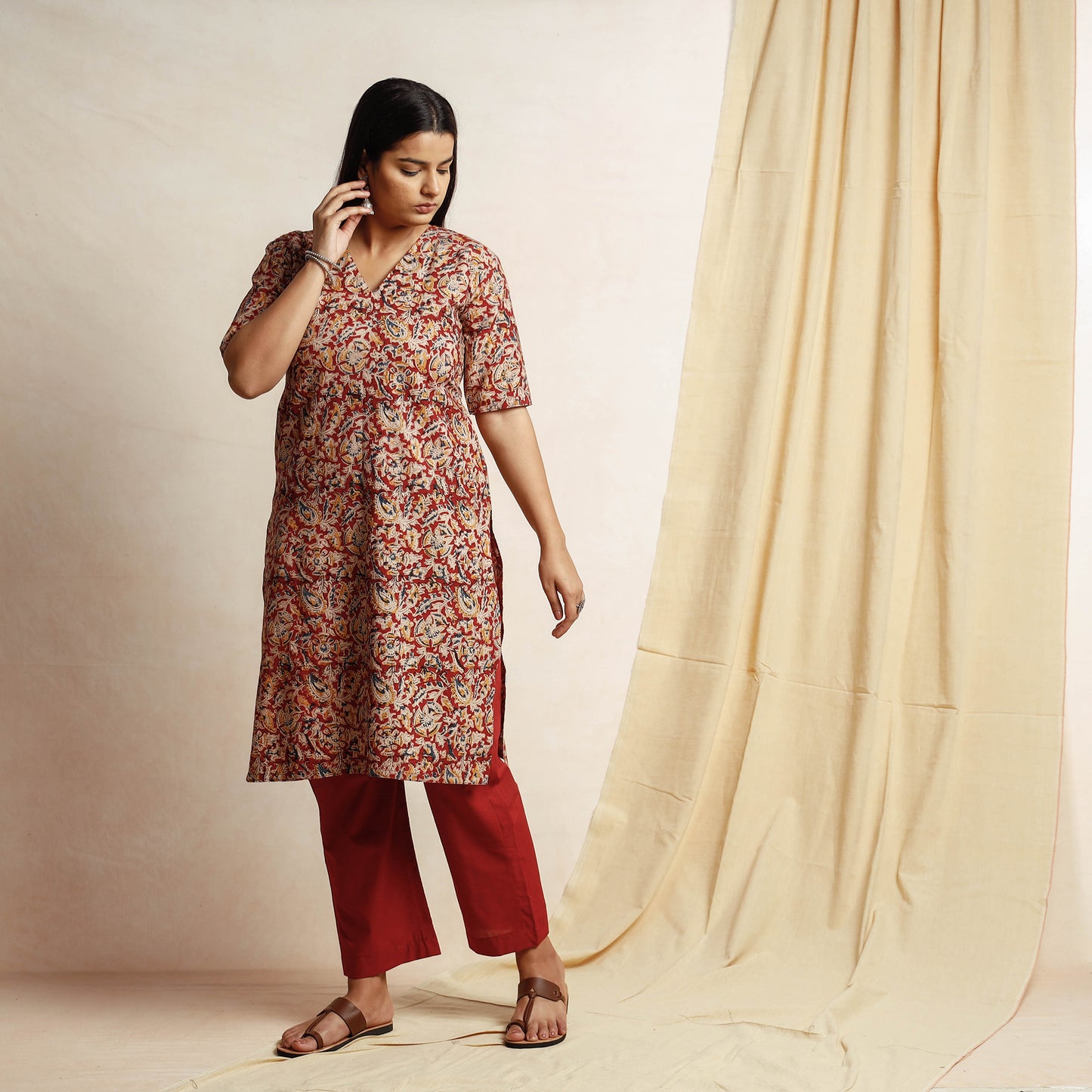 Kalamkari Kurta with Palazzo & Dupatta Set
