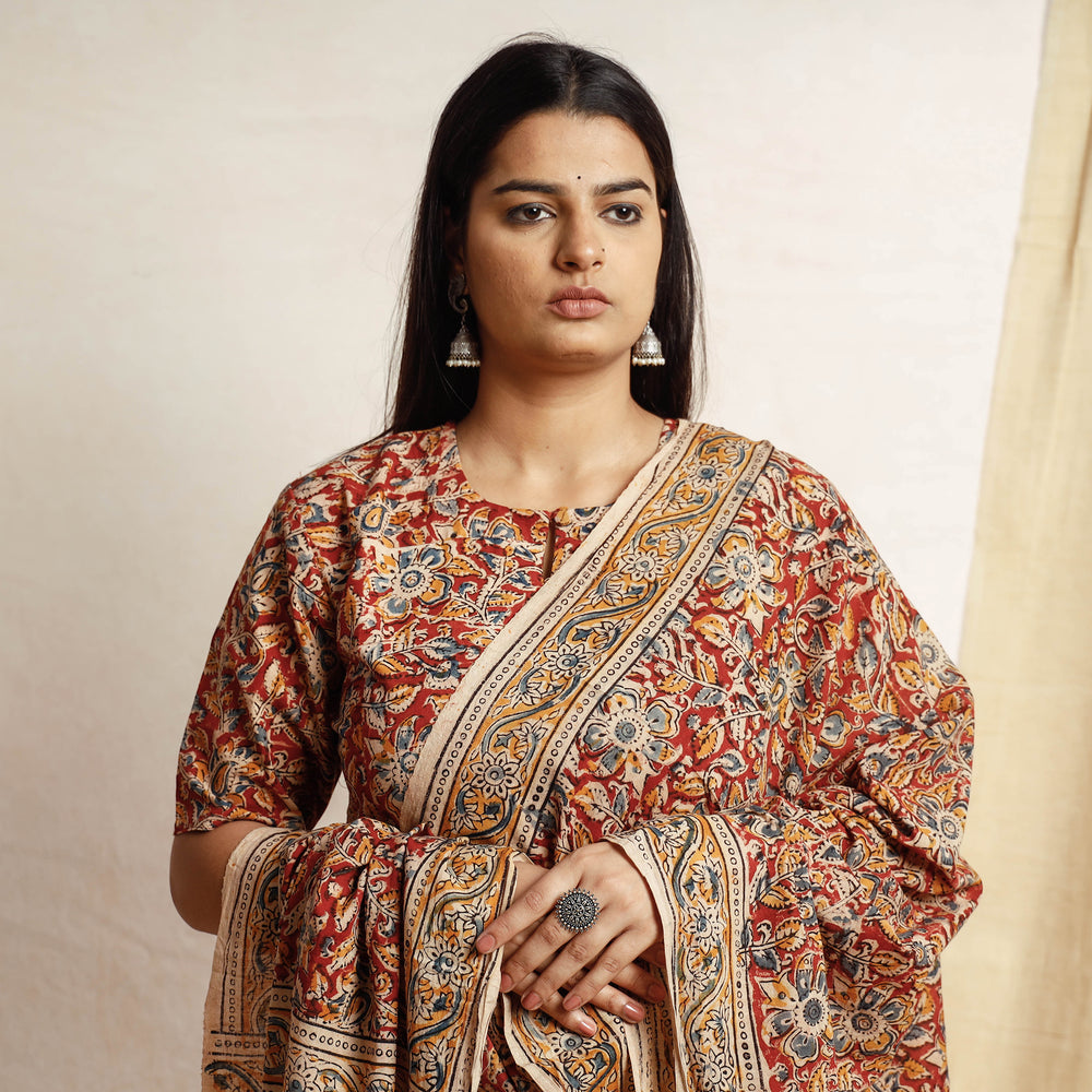 Kalamkari Kurta with Palazzo & Dupatta Set
