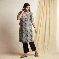 Black - Kalamkari Block Printing Cotton Kurta with Palazzo & Dupatta Set