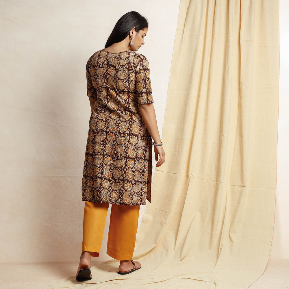 Kalamkari Block Printing Cotton Kurta with Palazzo & Dupatta Set