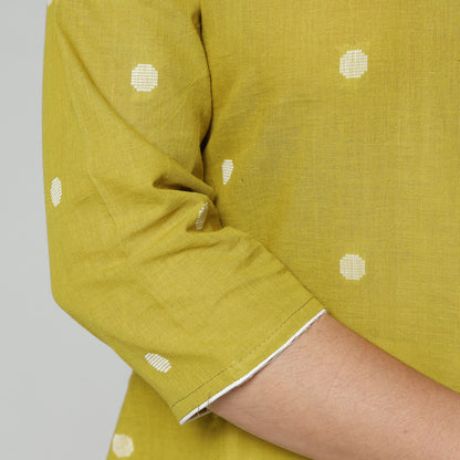 Yellow Green Jacquard Cotton Long Kurti