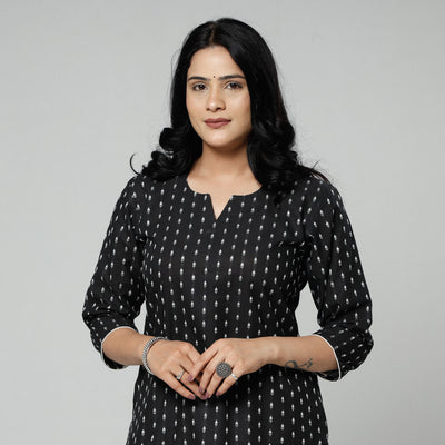 Black - Jacquard Cotton Long Straight Kurta