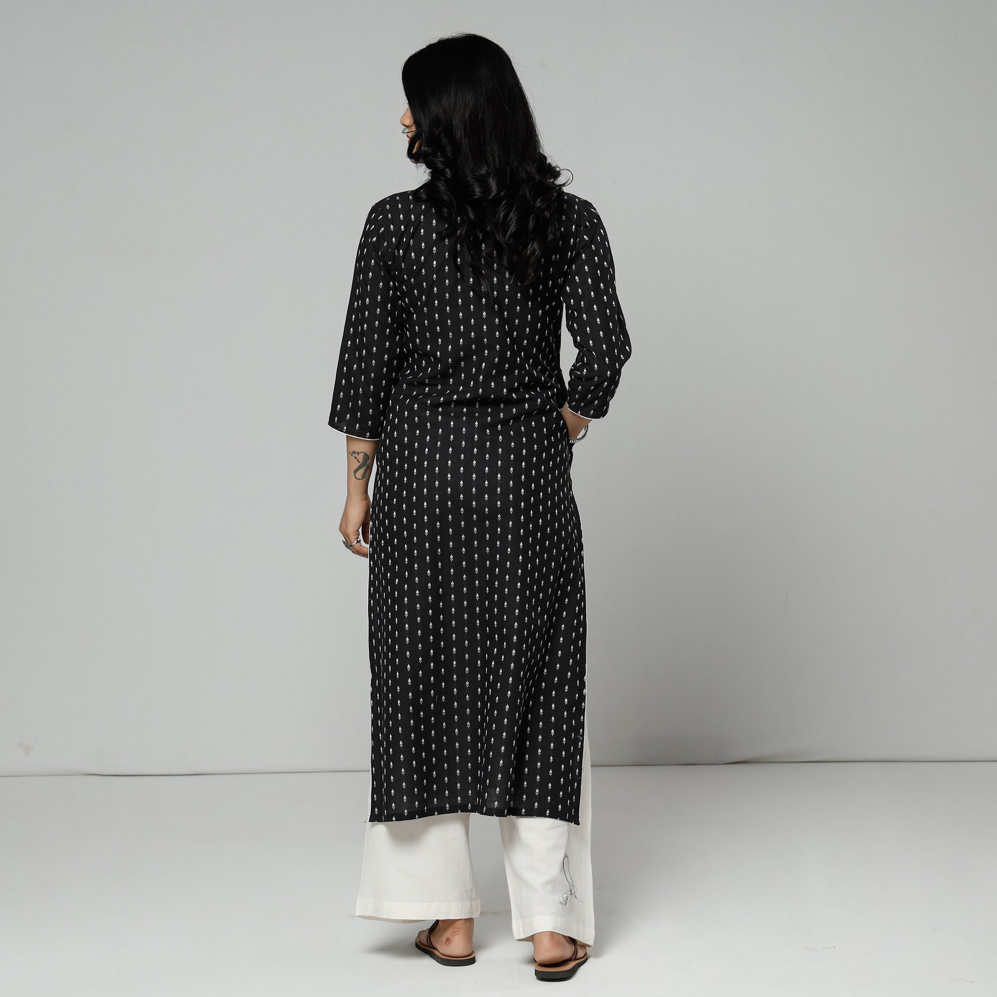 Black - Jacquard Cotton Long Straight Kurta