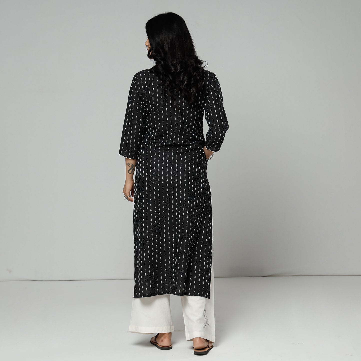 Black - Jacquard Cotton Long Straight Kurta