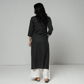 Black - Jacquard Cotton Long Straight Kurta