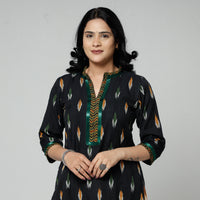 Black Pochampally Ikat Weave Cotton Long Kurta