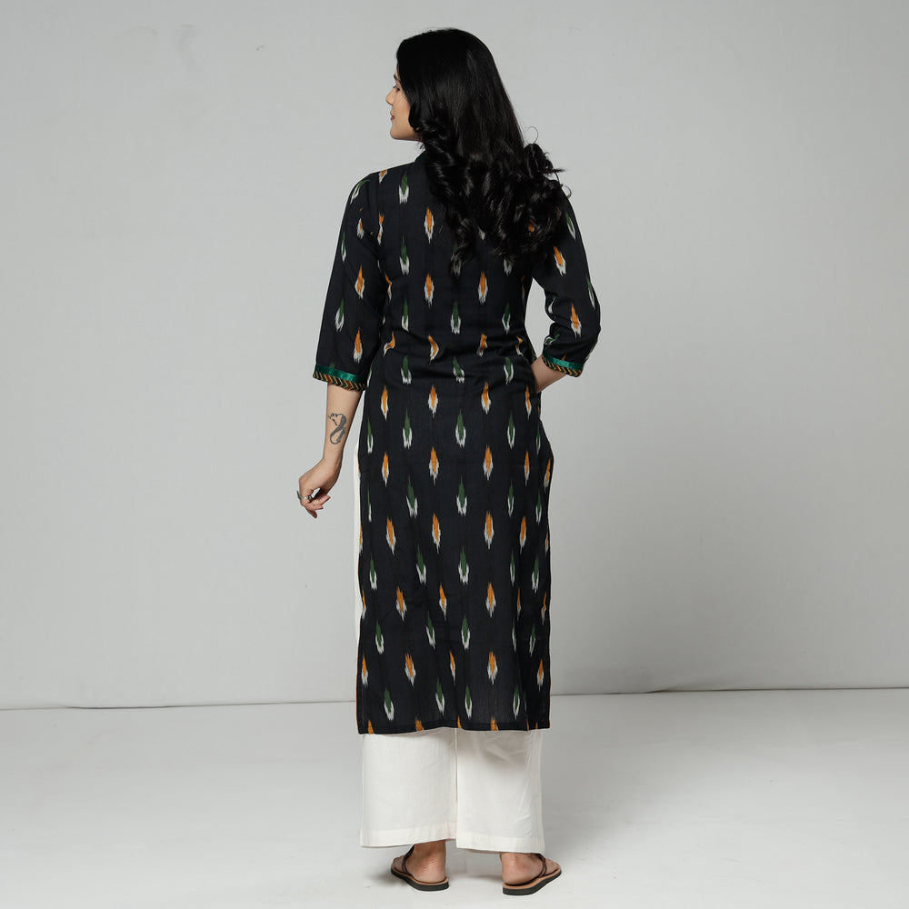 Black Pochampally Ikat Weave Cotton Long Kurta