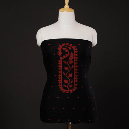 Black - Phulia Jamdani Weave Handloom Cotton Kurti Material
