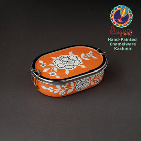 Kashmir Enamelware Floral Handpainted Stainless Steel Rectangle Lunch Box