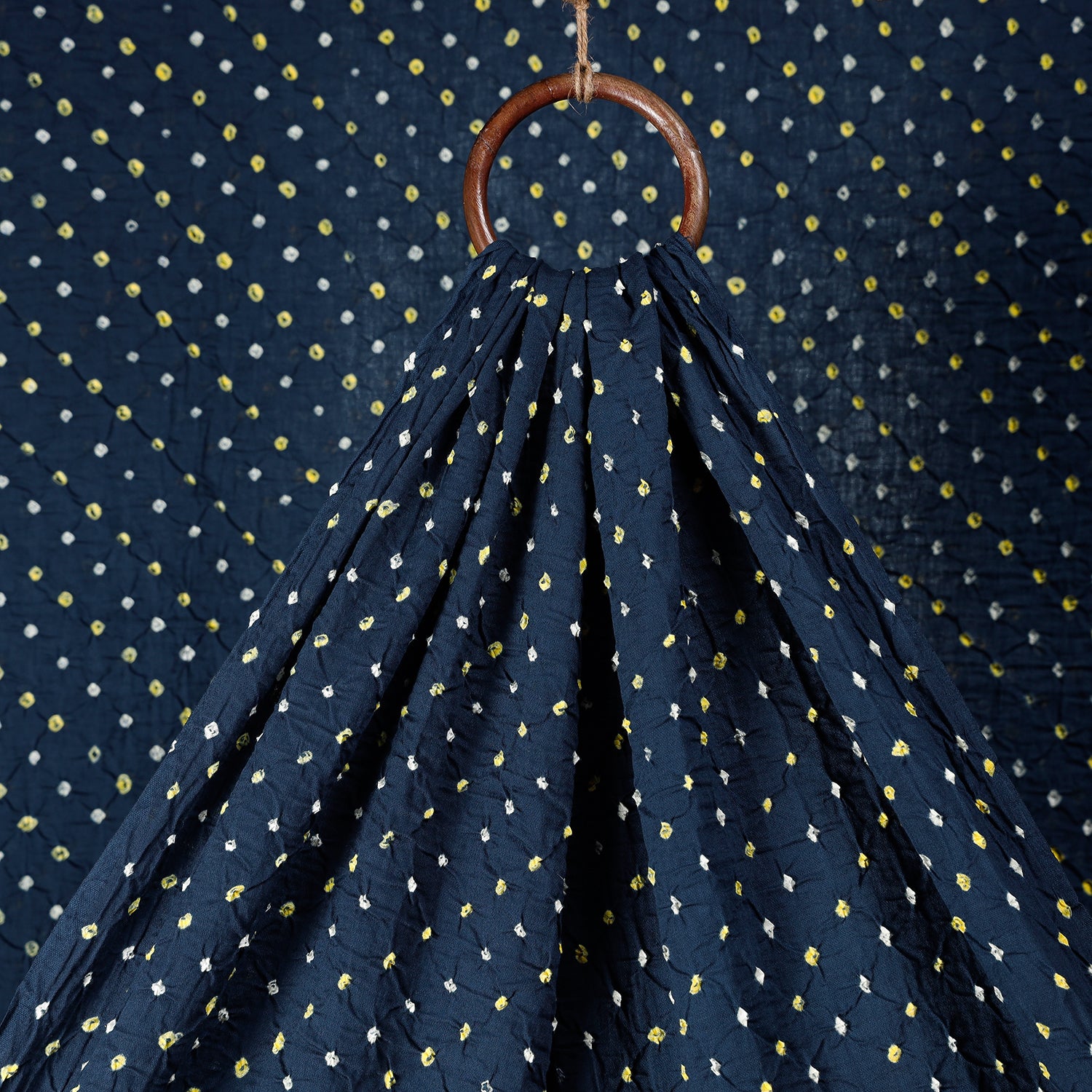 Buy Yellow Dotted Yale Blue Kutch Bandhani Tie-dye Soft Cotton Fabric Online at iTokri.com