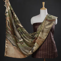 Brown - 3pc Handloom Mulberry Silk Suit Material Set with Banana Silk Marble Printed Dupatta