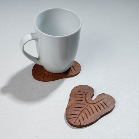 Hand Carved Sheesham Wood Coasters (Set of 2)