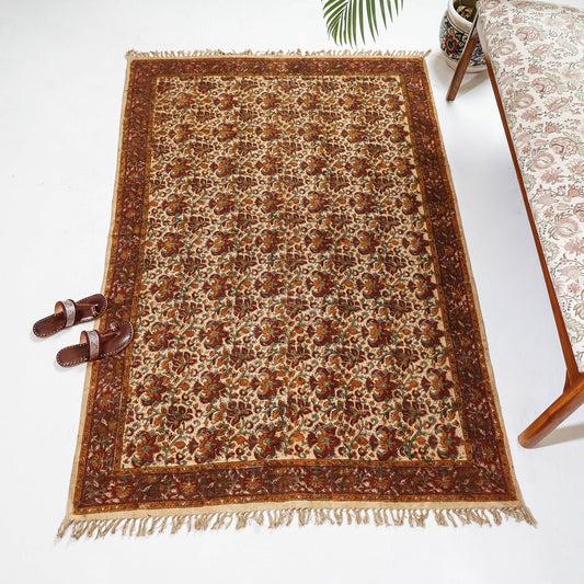 Warangal Weave Kalamkari Block Printed Cotton Durrie / Carpet / Rug (72 x 50 in)