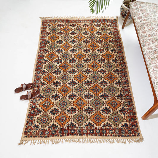 Warangal Weave Kalamkari Block Printed Cotton Durrie / Carpet / Rug (72 x 50 in)