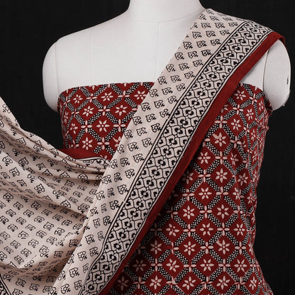 Multicolor - Red - 3pc Bagh Block Printed Natural Dyed Cotton Suit Material Set 03