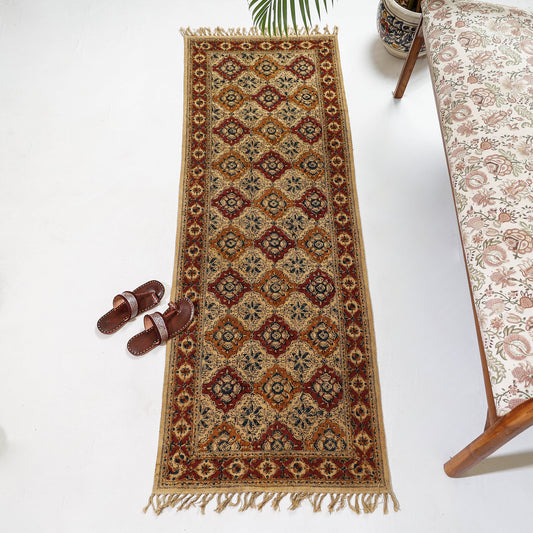 Warangal Weave Kalamkari Block Printed Cotton Durrie / Carpet / Rug (72 x 25 in)