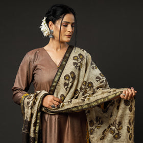 Brown Texture Tussar Silk Handloom Kurta with Bagru Dupatta