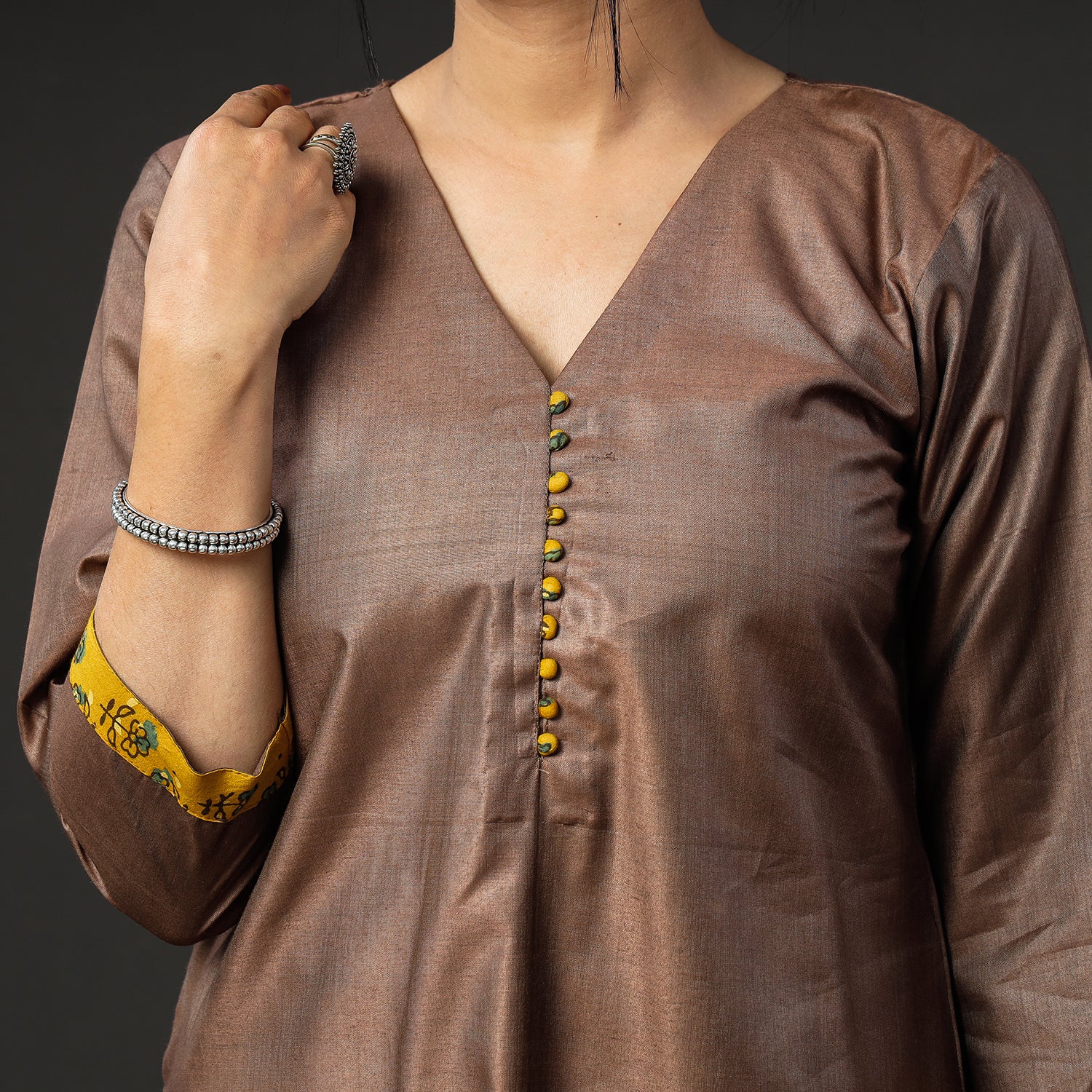 Brown Texture Tussar Silk Handloom Kurta with Bagru Dupatta