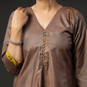 Brown Texture Tussar Silk Handloom Kurta with Bagru Dupatta
