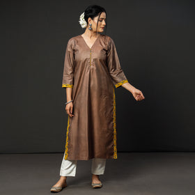 Brown Texture Tussar Silk Handloom Kurta with Bagru Dupatta