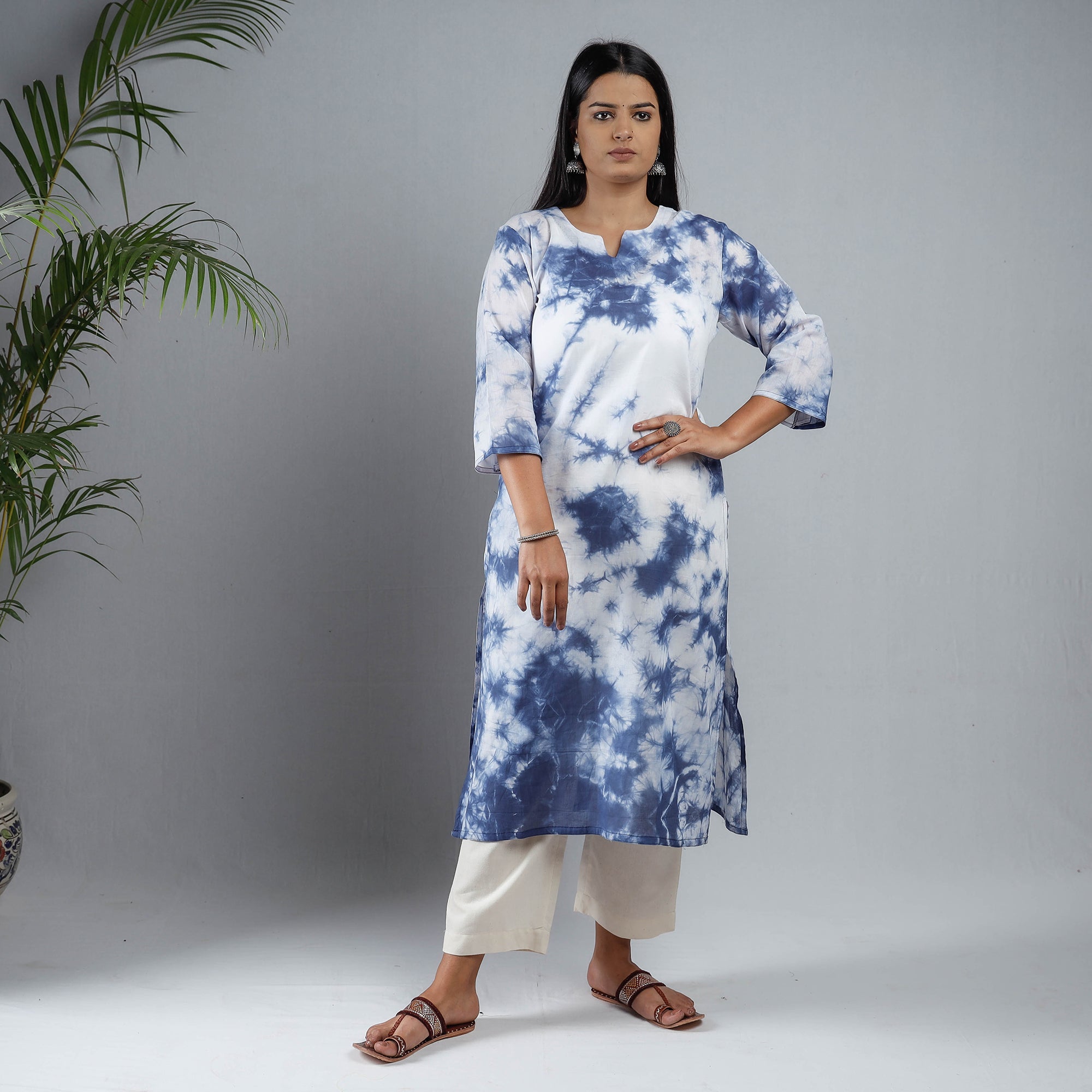 Buy Shibori Tie-Dye Mul Cotton Long Kurta for Women