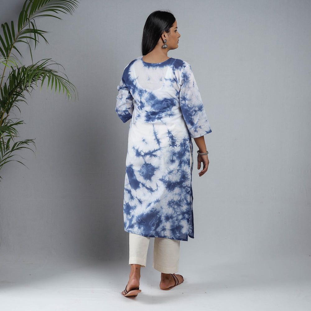 Blue & White - Shibori Tie-Dye Mul Cotton Long Kurta