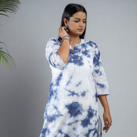 Blue & White - Shibori Tie-Dye Mul Cotton Long Kurta