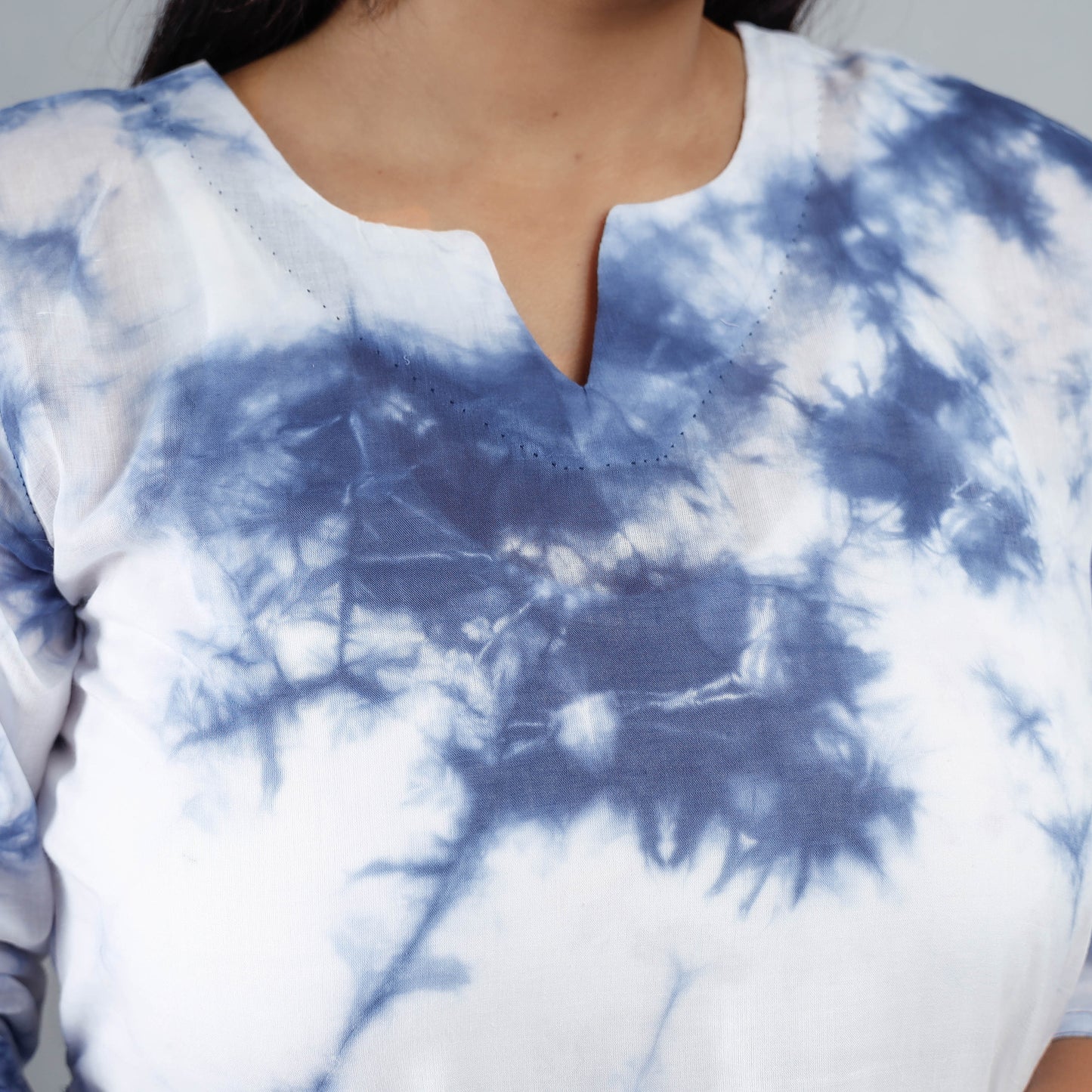 Blue & White - Shibori Tie-Dye Mul Cotton Long Kurta