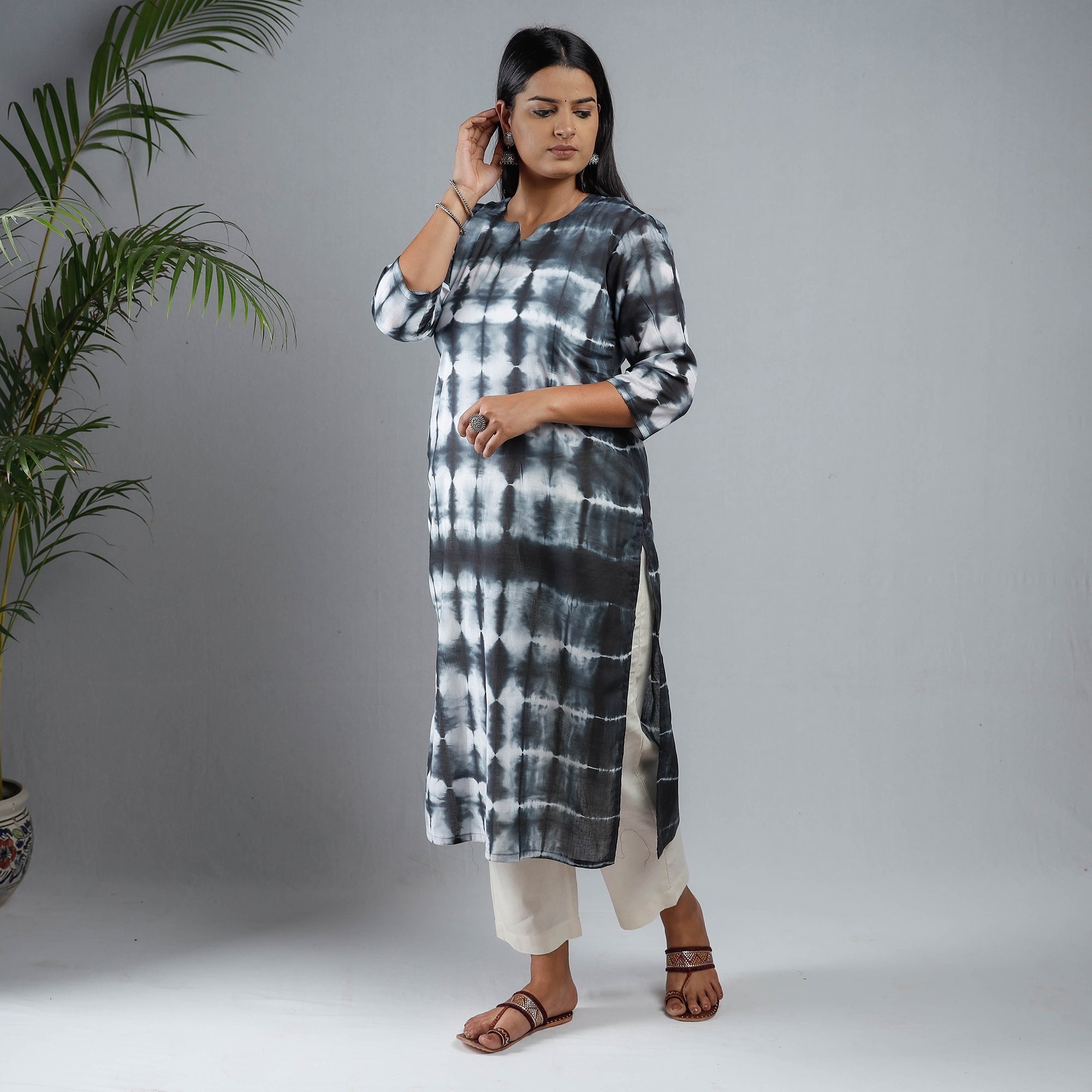 Buy Shibori Tie-Dye Mul Cotton Long Kurti for Women