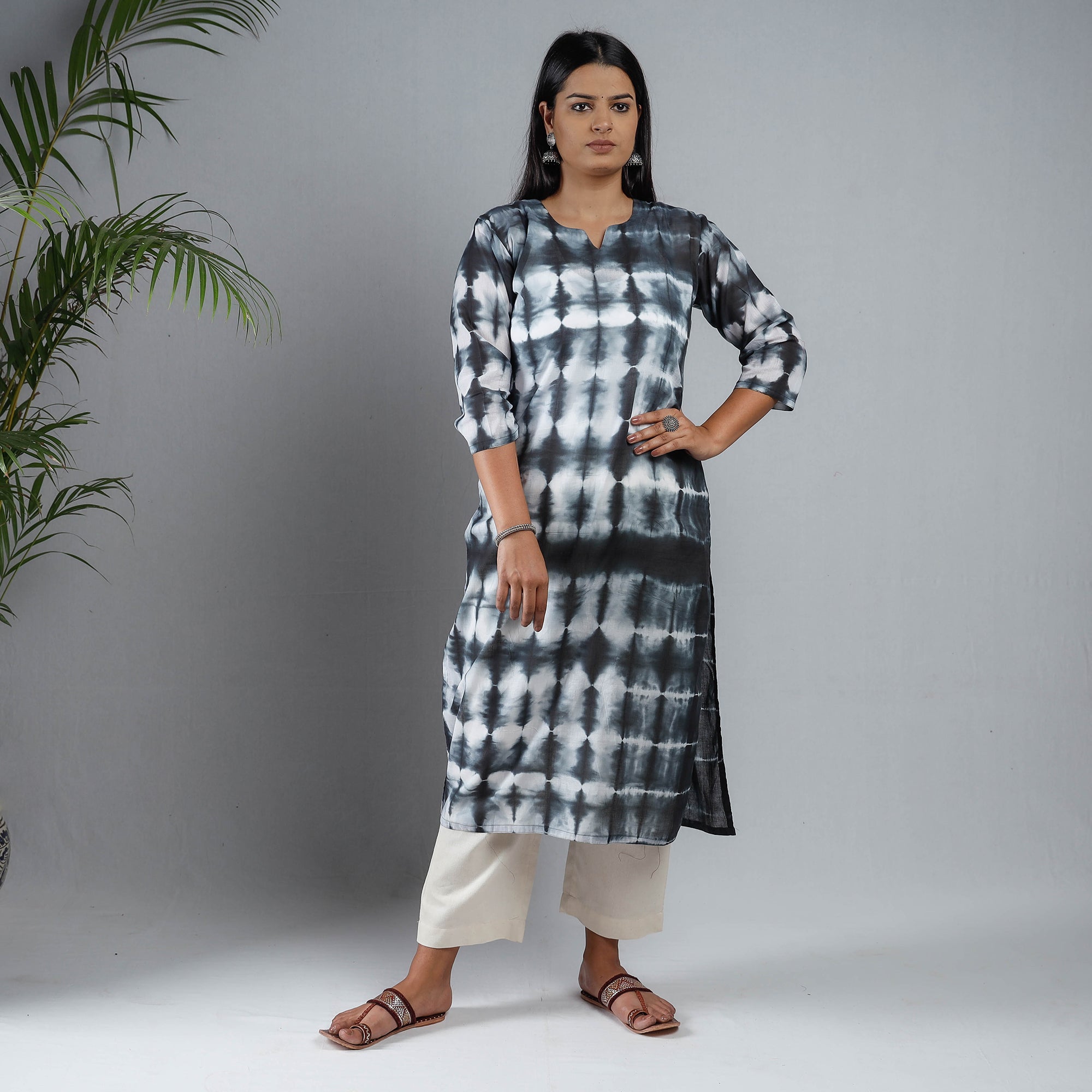 Buy Shibori Tie-Dye Mul Cotton Long Kurti for Women