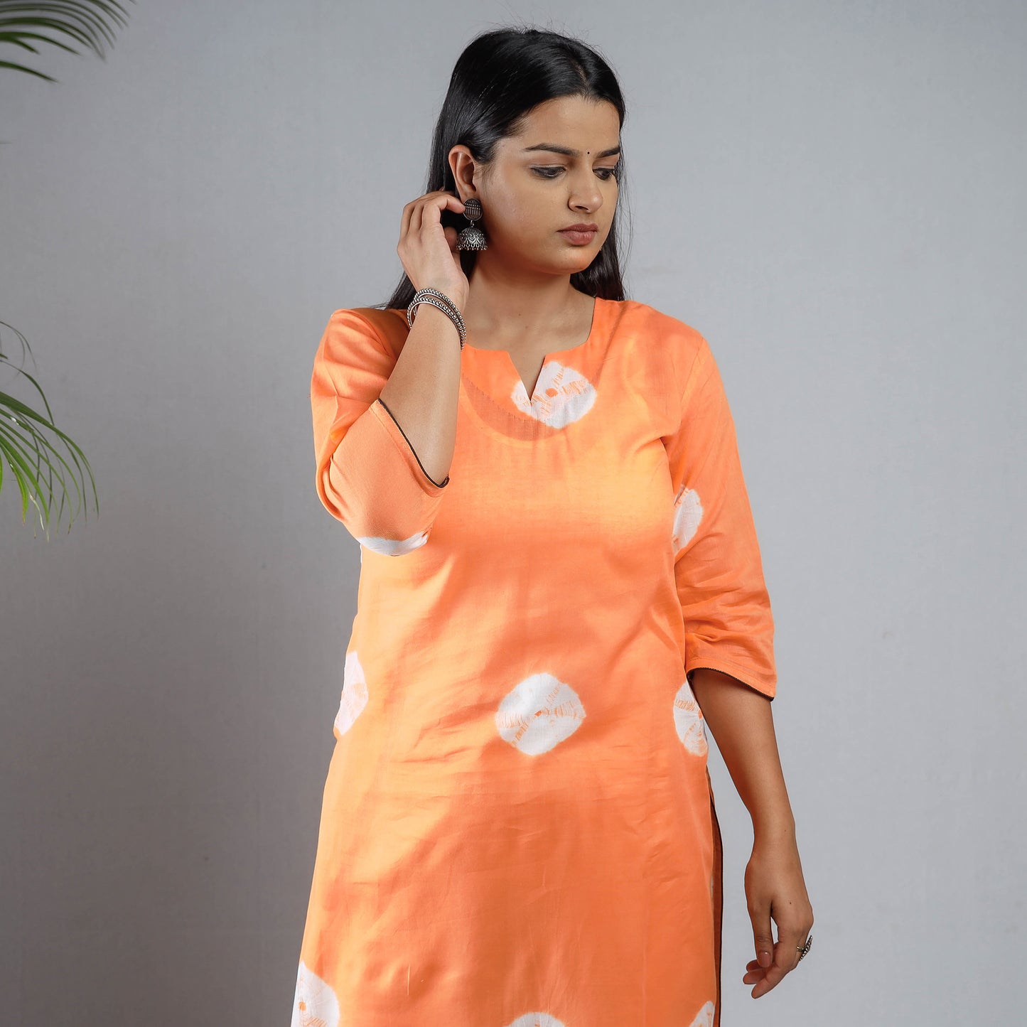 Orange & White - Shibori Tie-Dye Mul Cotton Long Kurta