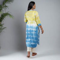 Multicolor - Yellow & Sky Blue - Shibori Tie-Dye Mul Cotton Long Kurta